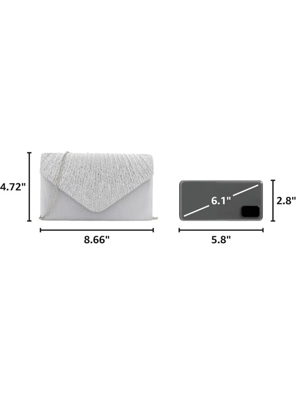 Women's Silver 2 Rhinestone Clutch Purse For Evening Bag Wedding Handbags